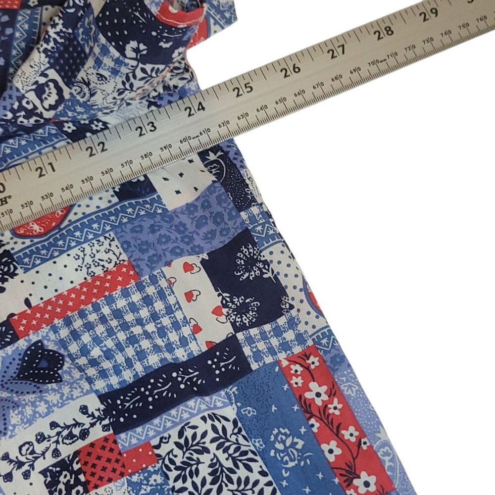 Vtg 80s Anthony Richards Patchwork House Dress Mumu L Red White Blue Heart Short - Picture 4 of 12